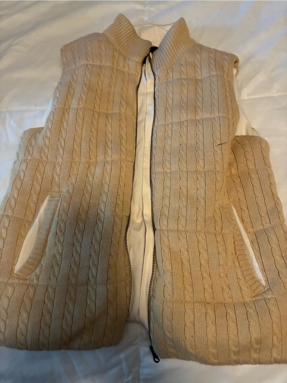 Girls Janie and Jack Cable Knit Zip-Up Sweater Vest - Tan